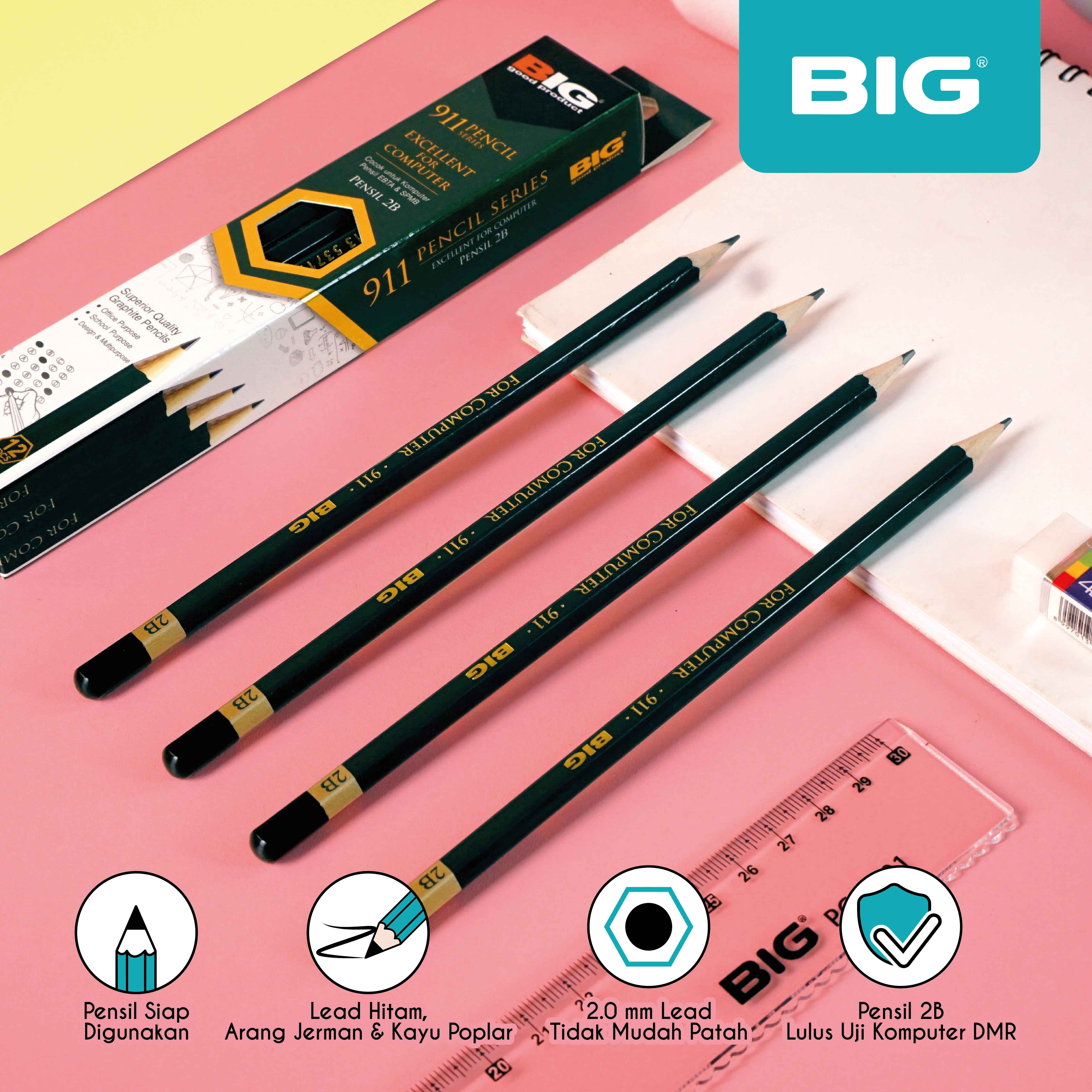 Pensil Pencil 2B BIG Standar Ujian Komputer Graphite Pencil Extra Dark PS-911-12 Pcs