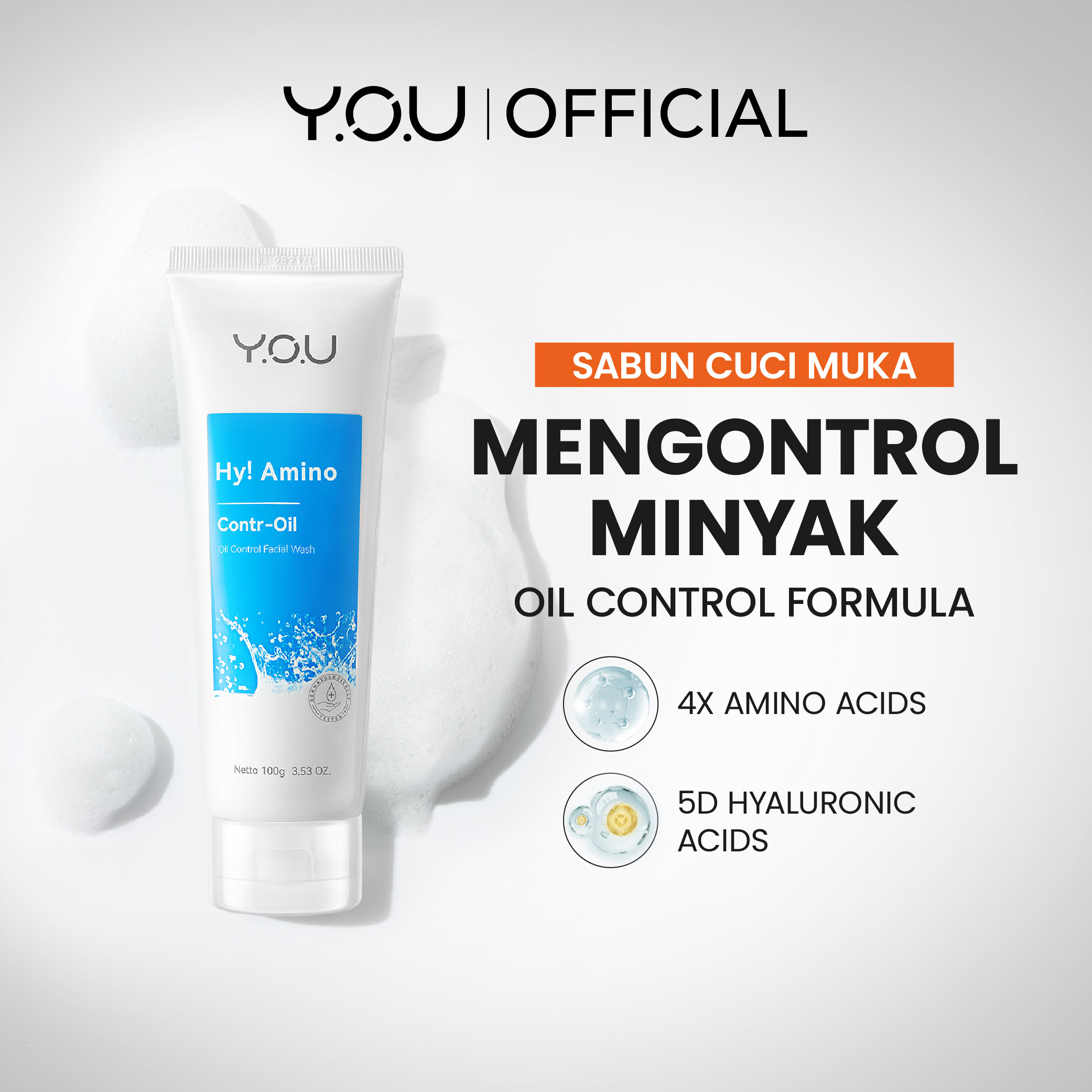YOU Hy! Amino Facial Wash Oil Control sabun cuci muka 100gr