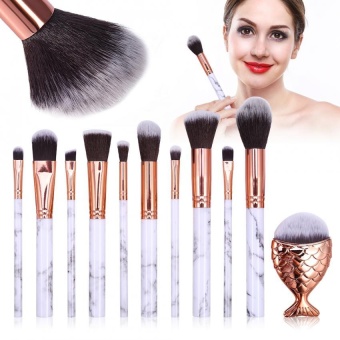 10 Pcs Makeup Brushes Set Kosmetik Foundation Blusher Kecil & Sikat Besar + Fish Tail Brush