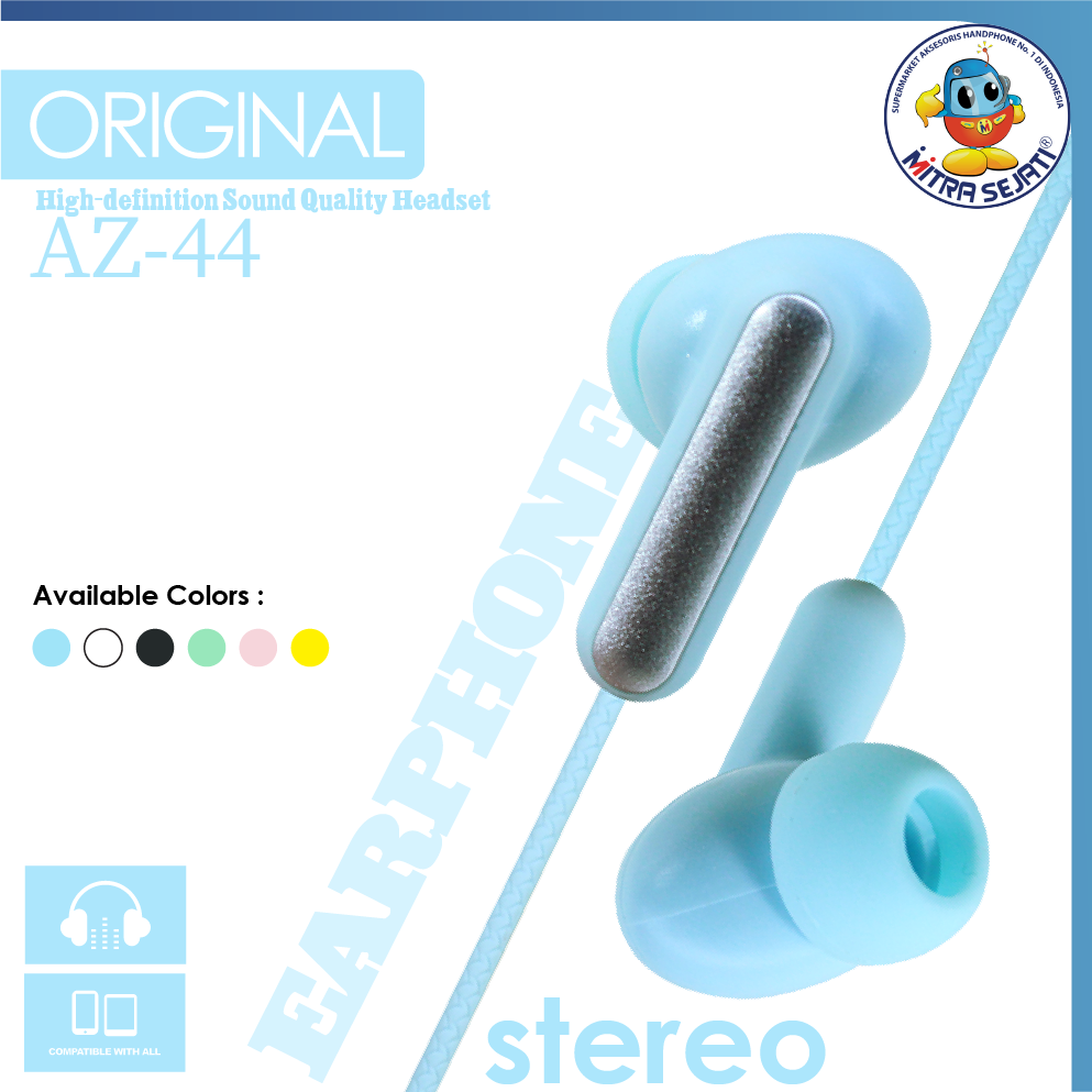 Handsfree Stereo Bass AZ-44 Jack 3.5mm Earphone Headphone Headset-AHFUNIAZ44SB