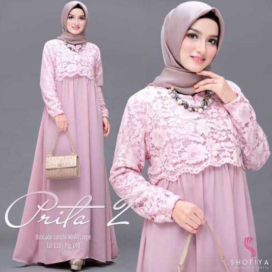 Baju Muslim Modern PRITA VOL.2 MAXI Bahan MOSSCRAPE MIX BRUKAT Gamis Wanita Terbaru 2020 Modern Gamis Wanita Brukat Brokat Gamis Wanita Murah Terbaru