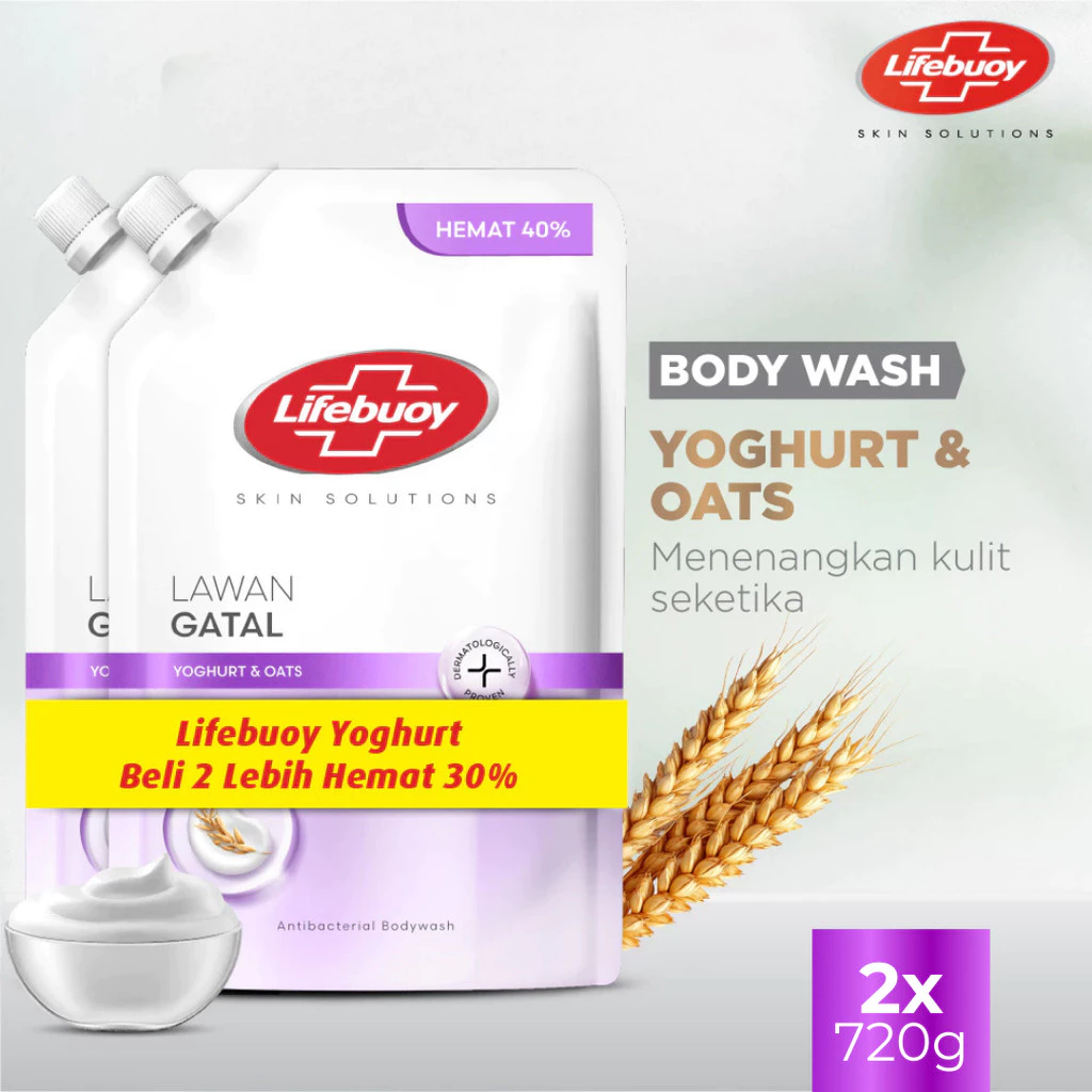 [BELI 2 LEBIH HEMAT 30%] Lifebuoy Sabun Mandi Cair Yoghurt Care Refill 2x720gr