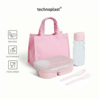 Technoplast Kotak Makan Anti Tumpah Lunchbox 3 Grid 1200 ML Anti Bau Gratis Botol 670 ML Sendok Garpu BPA Free Bening Anti Pecah Anti Bocor