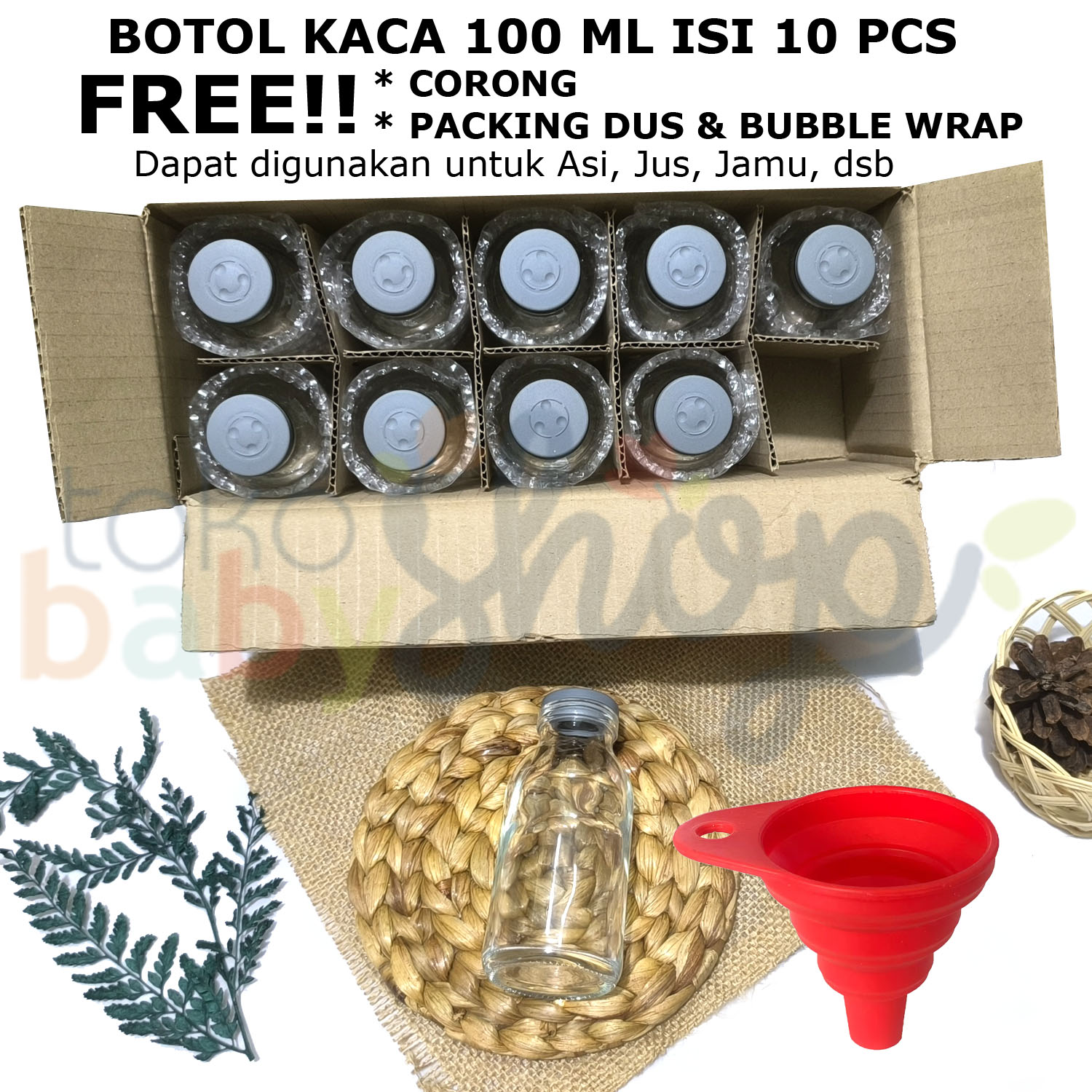 10 PCS Botol Asi 100ml Kaca dengan tutup BPA FREE Kantong Asi / Ice Gel buat stok di kulkas Jamu Jus