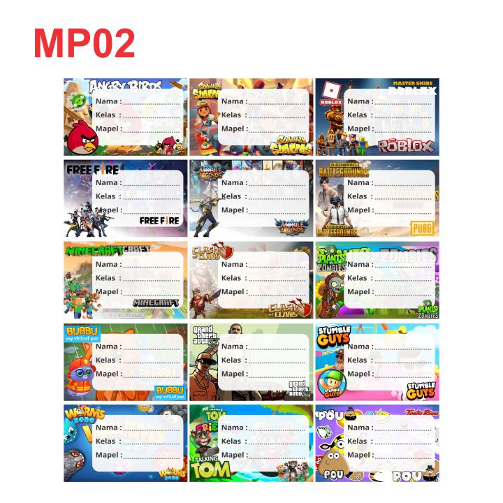 Set Stiker Nama Siswa Tema Kartun dan Superhero - 15 Pcs Label Pelajaran Sekolah Warna-warni