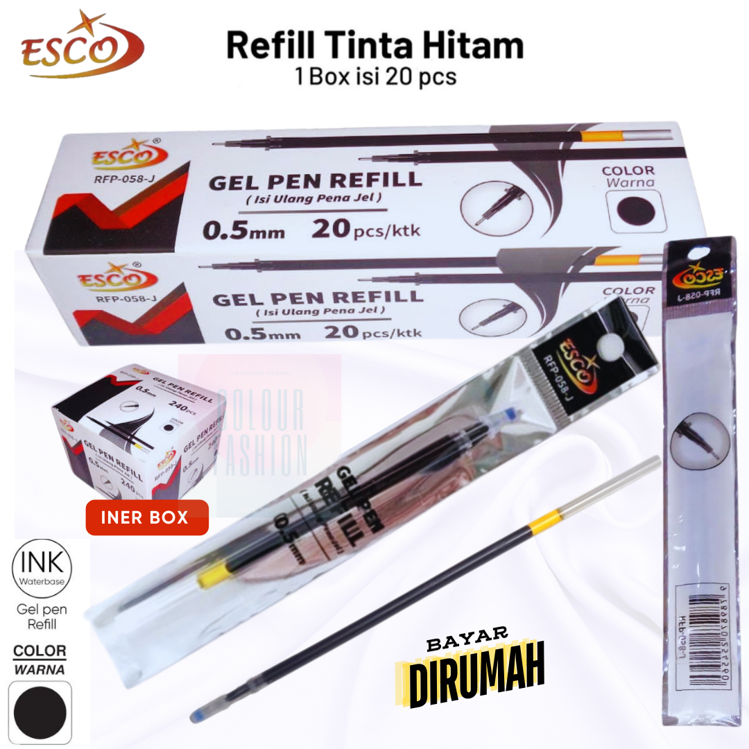 (Turun Harga ) isi pulpen / gel pen Refill Esco isi 20 pcs / Refill Pulpen Lancip Gel Esco (20 PCS) / Refill Pulpen Gel ESCO 05mm Bisa Untuk Kenko dan Joyko / Refil Isi Ulang Pulpen Gel Esco 0.5mm 1pak isi 20 PCS / Colour Fashion