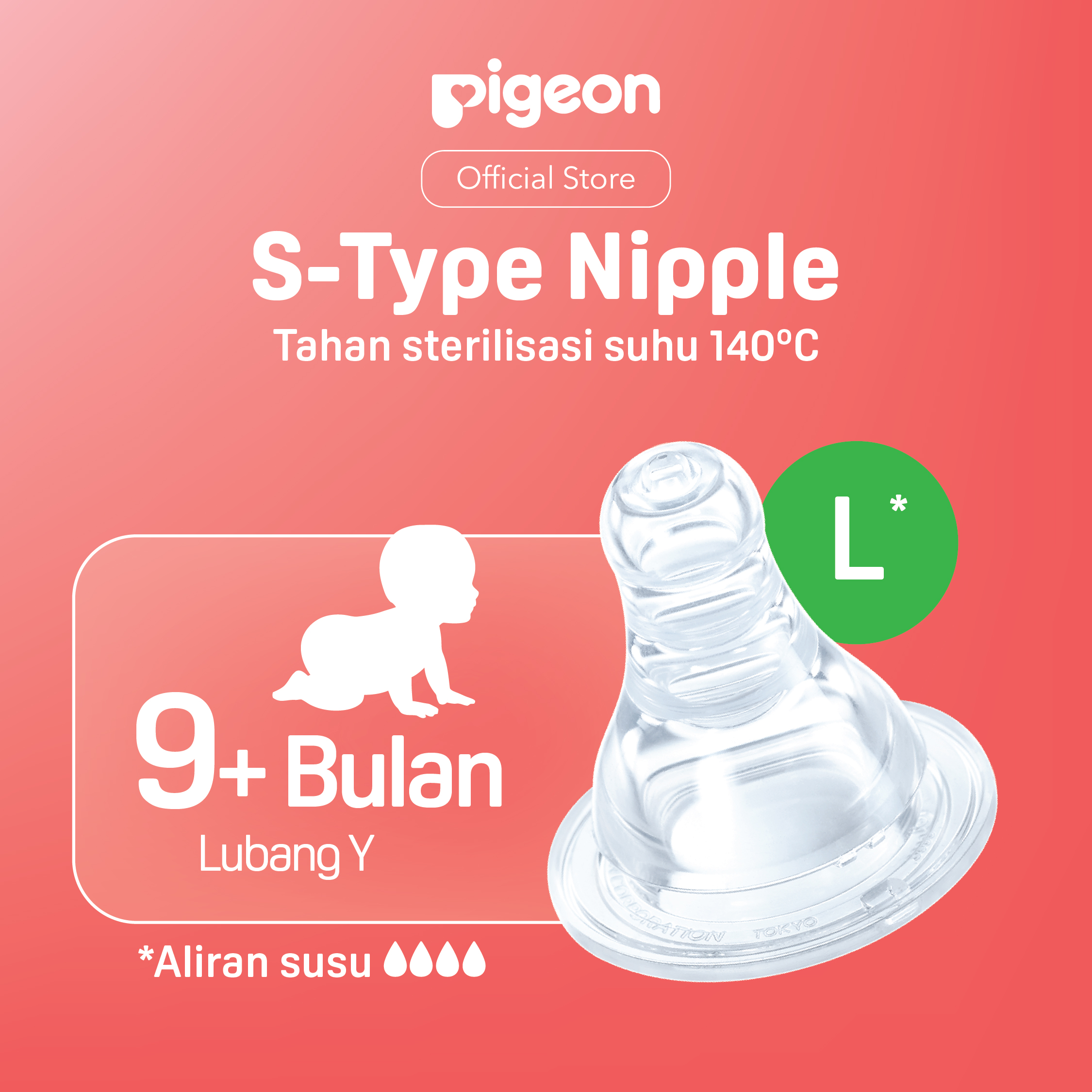 PIGEON Peristaltic S-Type Nipple Dot - 3pcs Blister | Pilih Size | Dot Nipple Slim Neck | Elastis | Anti Kolik