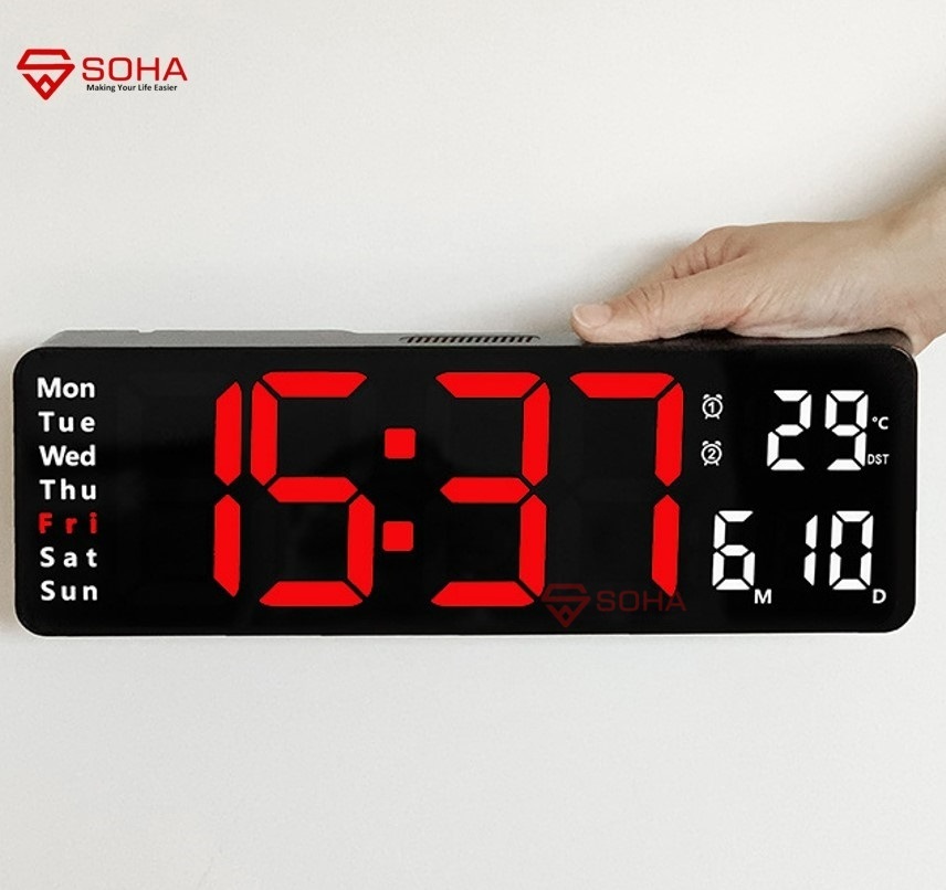 JD-6629 Jam Digital LED Besar Tampilan Jelas Dinding Dilengkapi Dengan Kalender Alarm Timer Dan Suhu