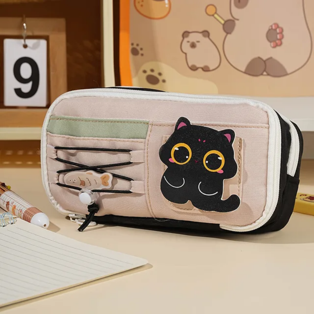TEMPAT PENSIL KOREA MULTI SEKAT MOTIF LUCU CUTE / KOTAK PENCIL PENSIL CASE PATCH CUTE LUCU KUCING