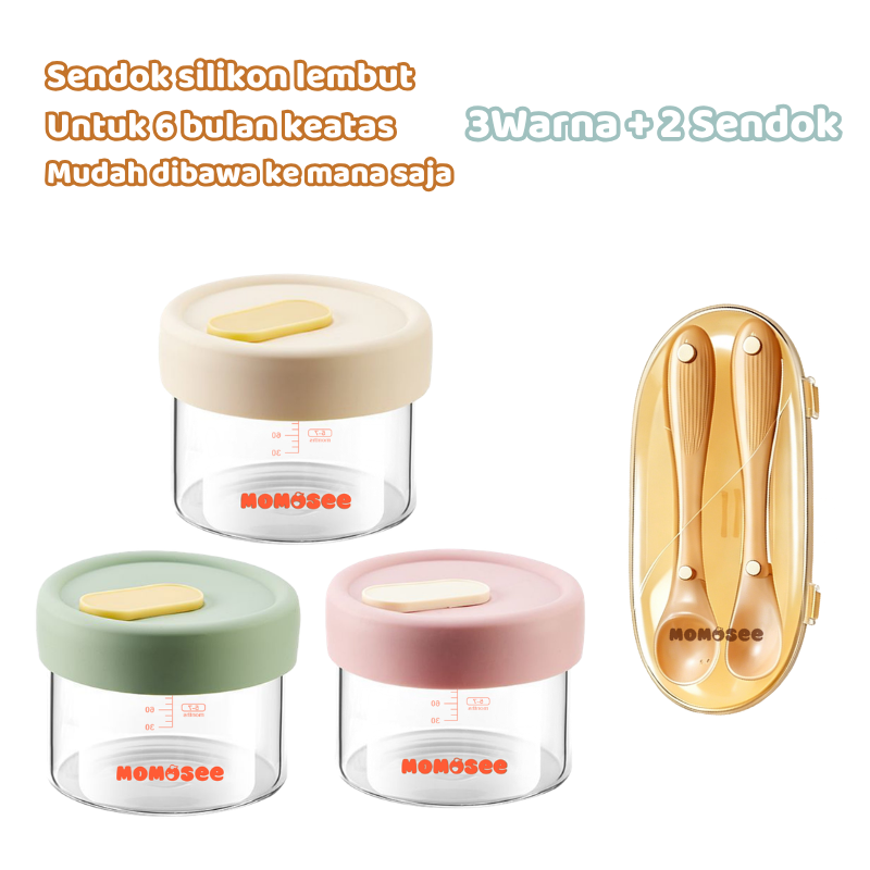 Momosee Kotak Penyimpanan Mpasi Bayi Wadah Mpasi Kaca Tahan Panas Baby Glass Food Container CJ24