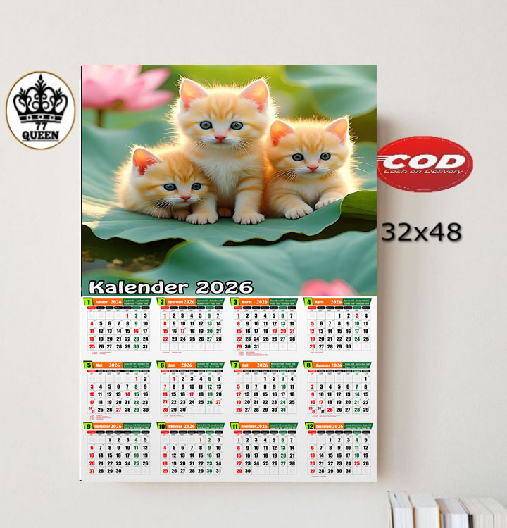 KALENDER TAHUN 2026/KALENDER 2026 GAMBAR KUCING/KALENDER DINDING TAHUN 2026/HIASAN DINDING/WALLDECOR