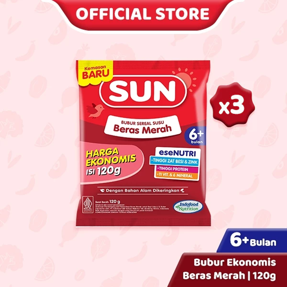 [Paket isi 3] SUN Bubur Sereal Beras Merah Ekonomis 120gr