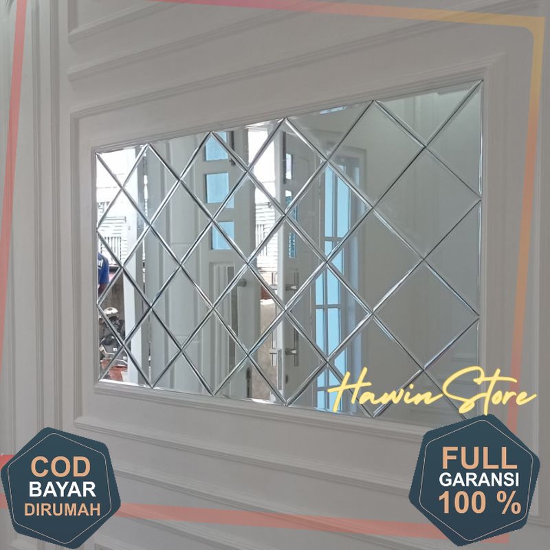 SATU SET KACA CERMIN U105CM X 63CM / KACA CERMIN MOULDING Silahkan Tambahkan Extra Packing untuk pengiriman lebih Aman - Pusat Kaca Bevel
