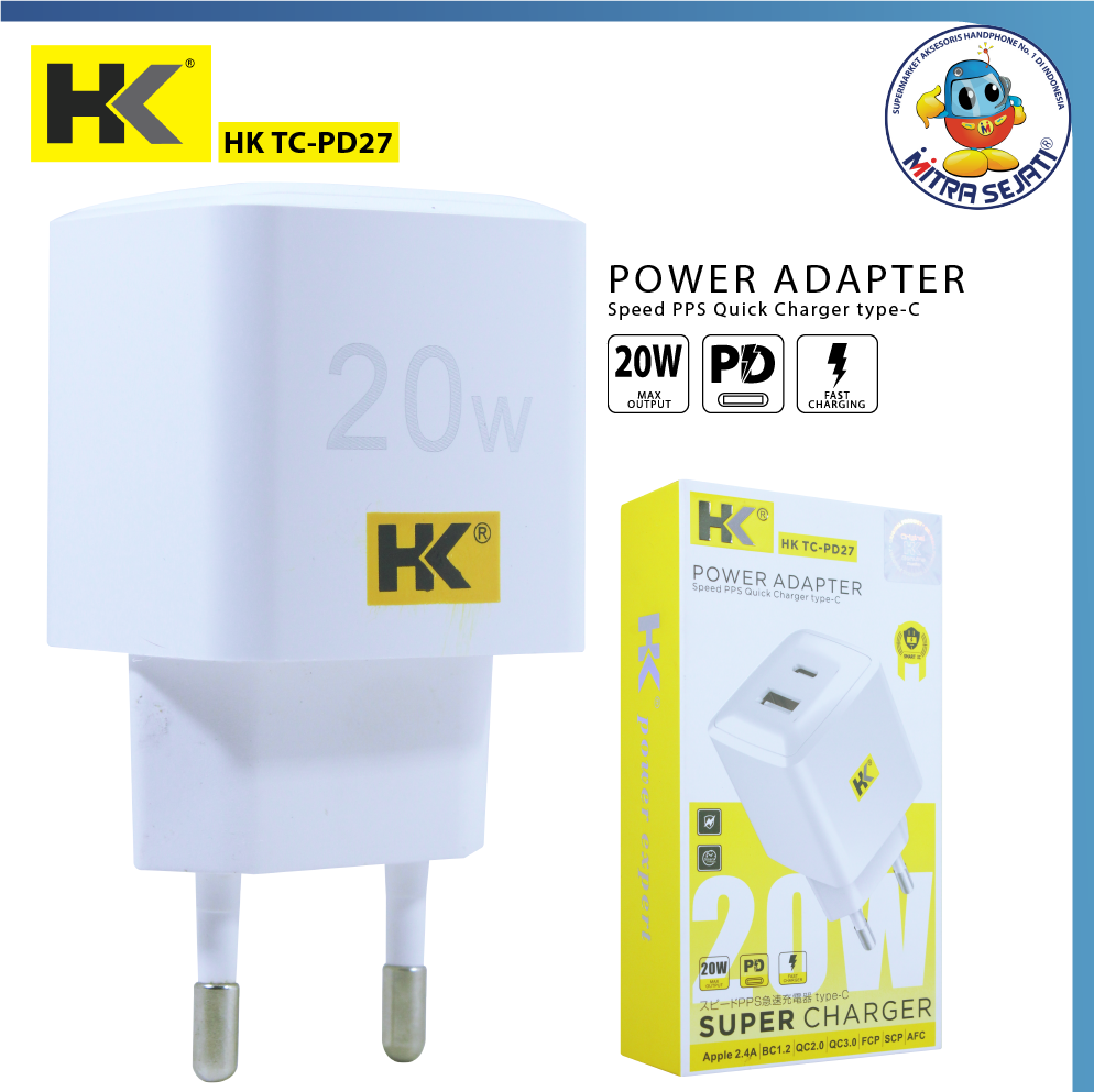Kepala Charger HK QC3 20W D27 2 USB Travel Charger-AKTCD2720WHK