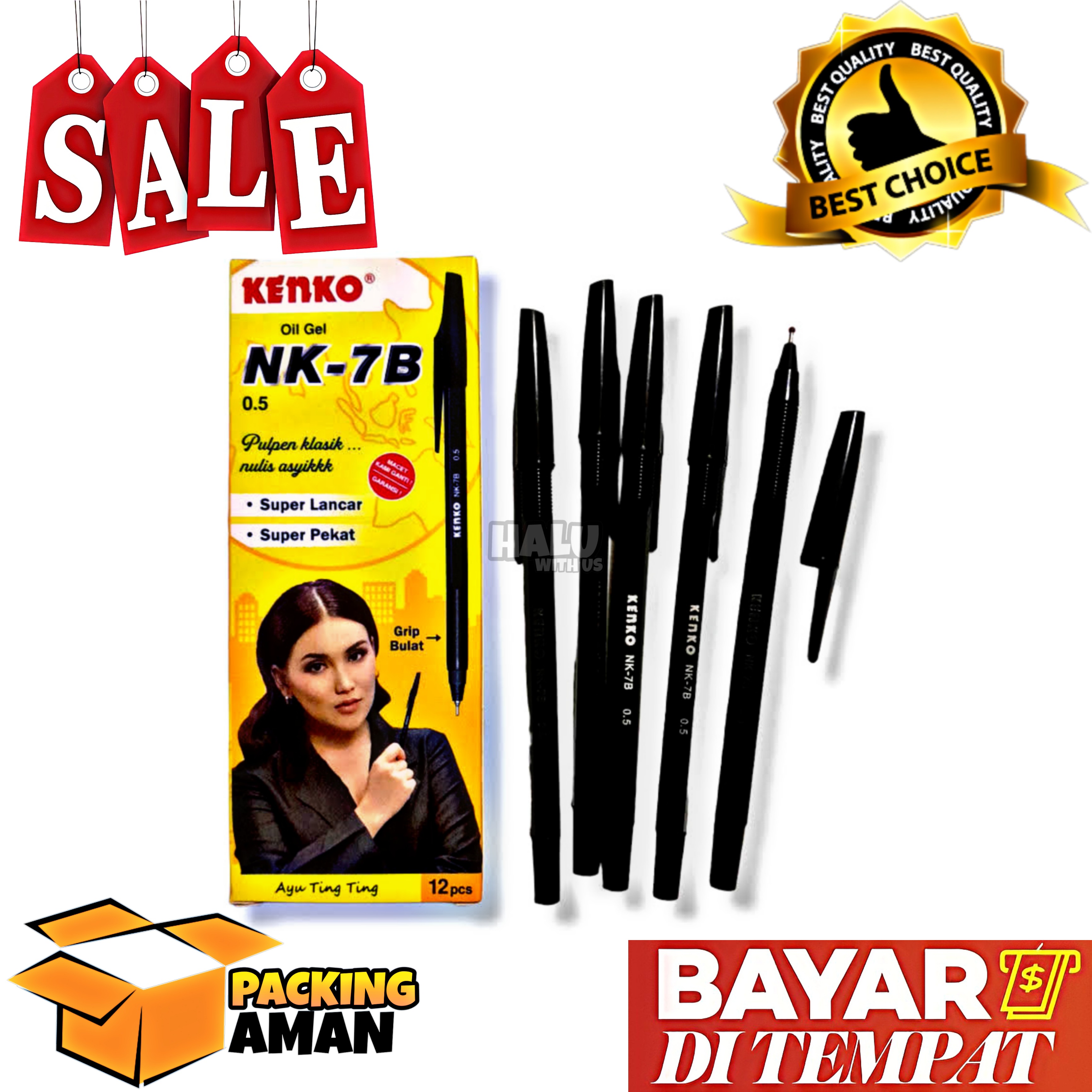 (BISA COD) PROMO 12 Pcs Pen Pena Bolpen Pulpen Kenko NK-7B Oil Gel 0.5mm Hitam Murah