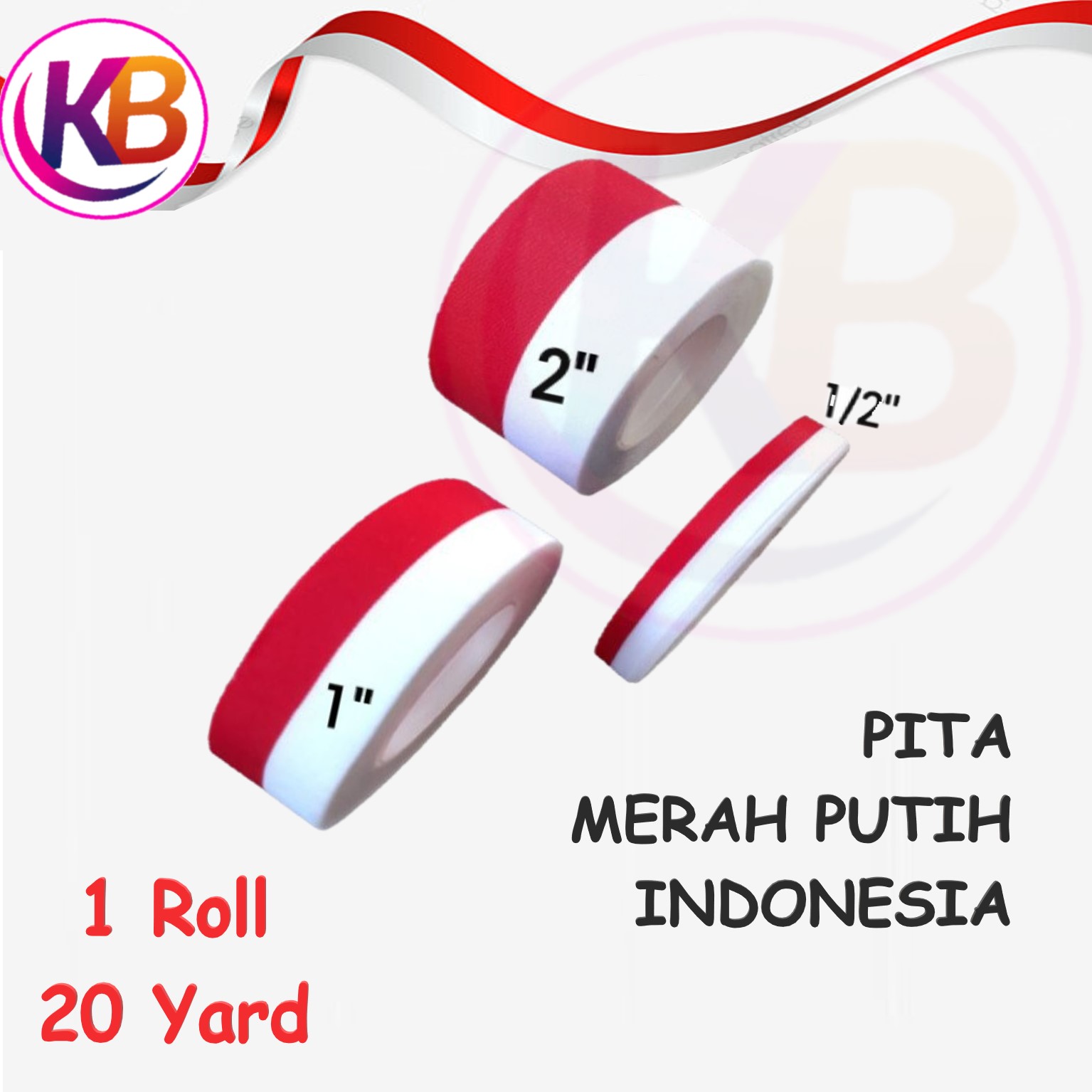 Pita kain merah putih (1 roll - 20 yrd) / Semi satin / Pita merah putih indonesia / Pita kain / Pita bendera / Pita satin / Cod