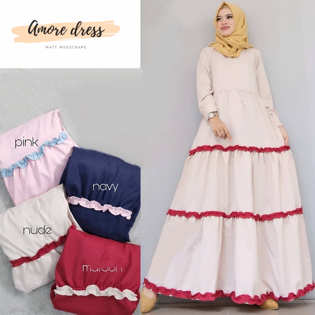 Baju Muslim Modern AMORE DRESS MOSSCRAPE Gamis Wanita Murah Gamis Wanita Remaja Gamis Wanita Modern 2020 Kekinian
