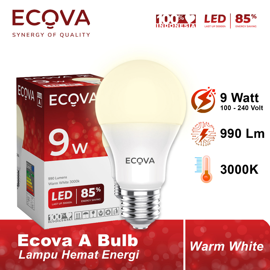 ECOVA Lampu LED A Bulb 3W 5W 7W 9W 12W 18W Warm White Kuning / Natural White