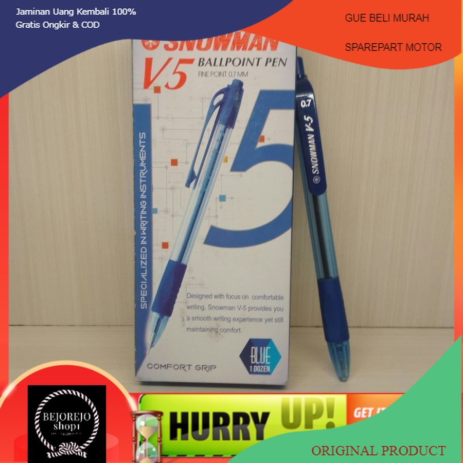 Pulpen Snowman V5 HITAM-BIRU-MERAH ( 1 LUSIN)