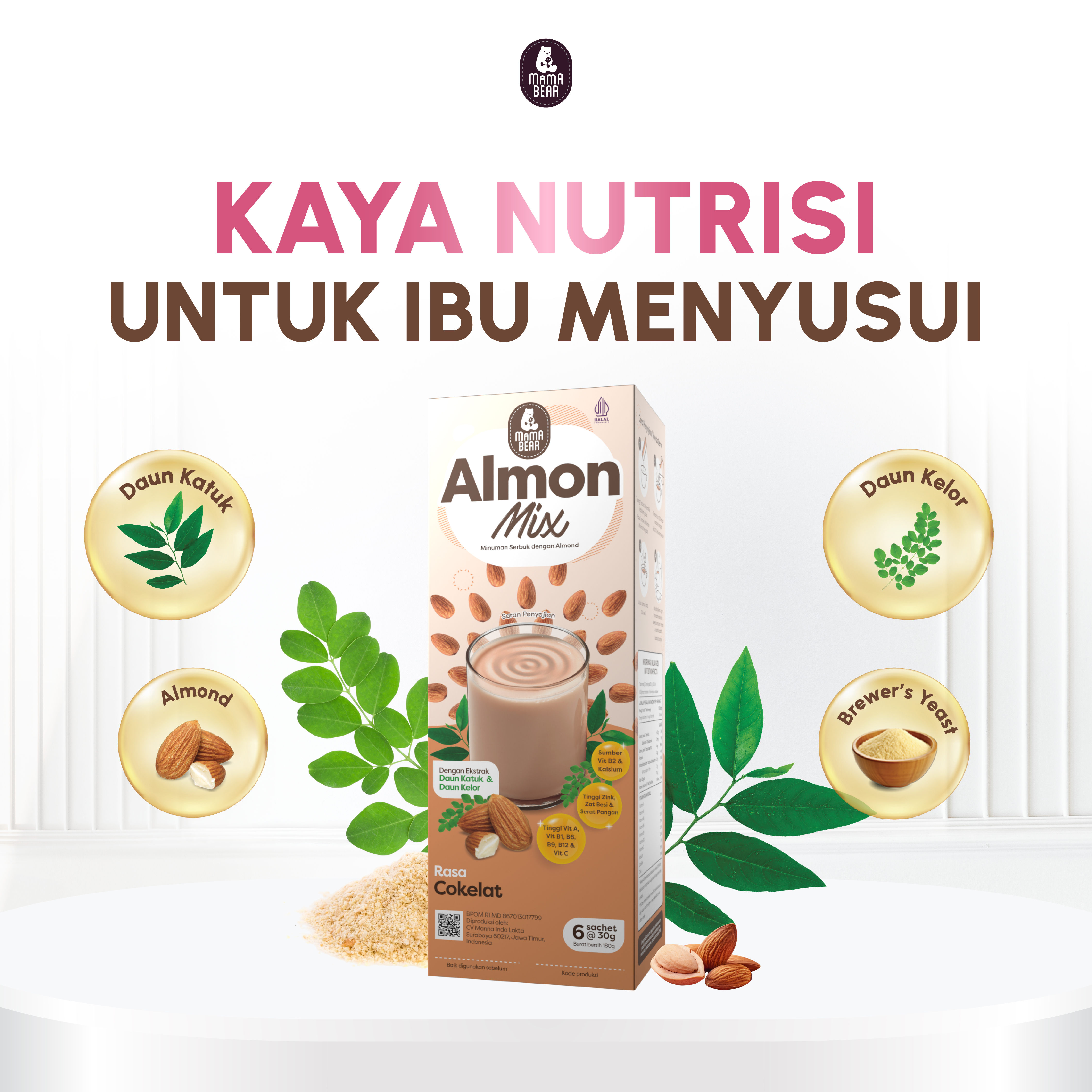 MamaBear AlmonMix Cokelat - Susu Almond Kaya Nutrisi untuk Ibu Menyusui Halal BPOM