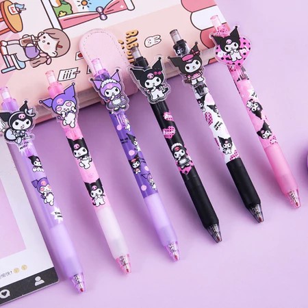 (3 pcs) Pulpen Pena Motif Kuromi cinnamorol pompompurin Melody pochacco/ Gel Mekanik Karakter / Shallow Pen Alat Tulis