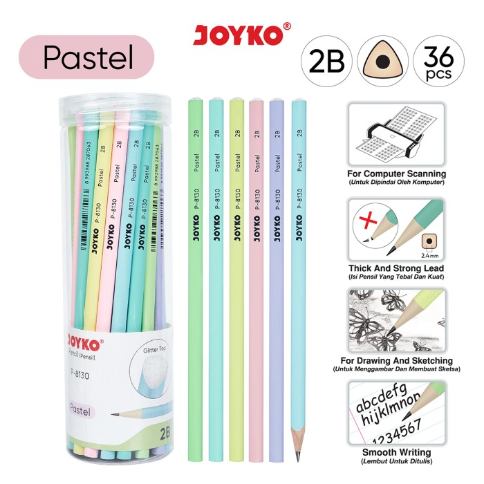 Pencil Pensil Joyko P-8130 2B 1 Drum 36 Pcs Pastel