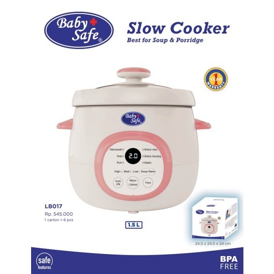 Baby Safe Digital Slow Cooker 1.5L | Alat Memasak MPASI LB017
