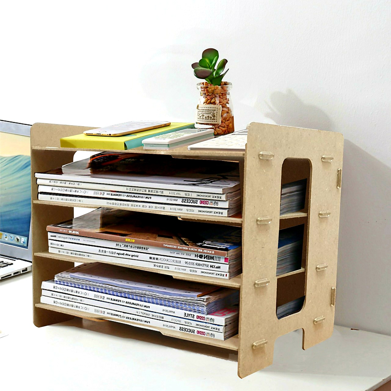 Toko1688 -Box File MDF Rak Buku Kertas Dokumen 3 Susun Rak Buku MDF 971