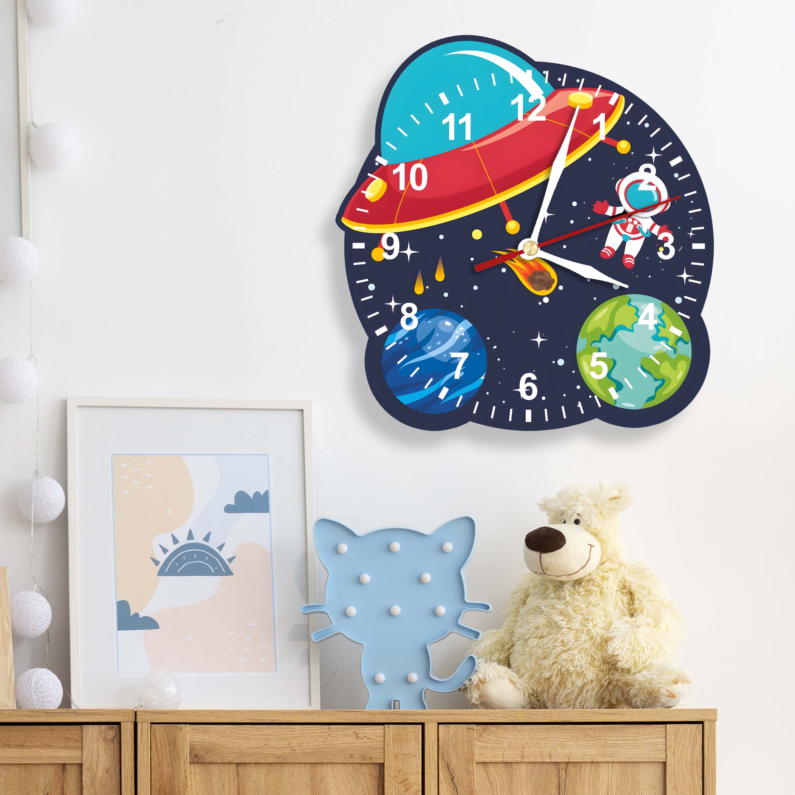 Jam Dinding Astronot Hiasan Kamar Anak Luar angkasa Dekorasi Dinding