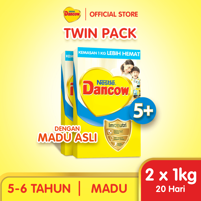 Nestlé DANCOW 5+ Madu Susu Pertumbuhan Anak 5-12 Tahun Box Bundle 2x1Kg