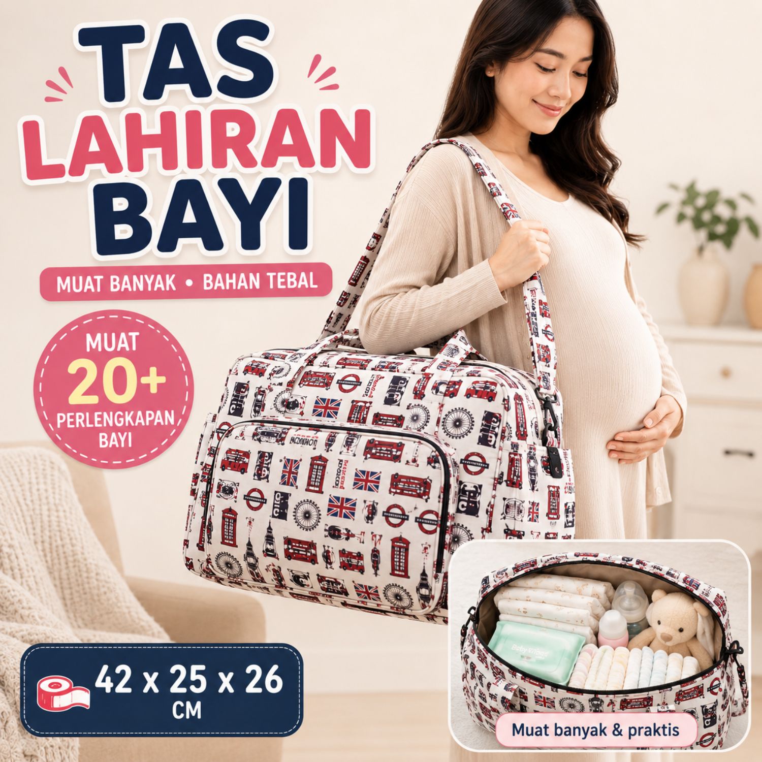 Tas Lahiran Bayi Jumbo Serbaguna - Tas Perlengkapan Bayi Besar Tas Melahirkan Ibu & Bayi Travel Bag Mom Bag Muat Banyak
