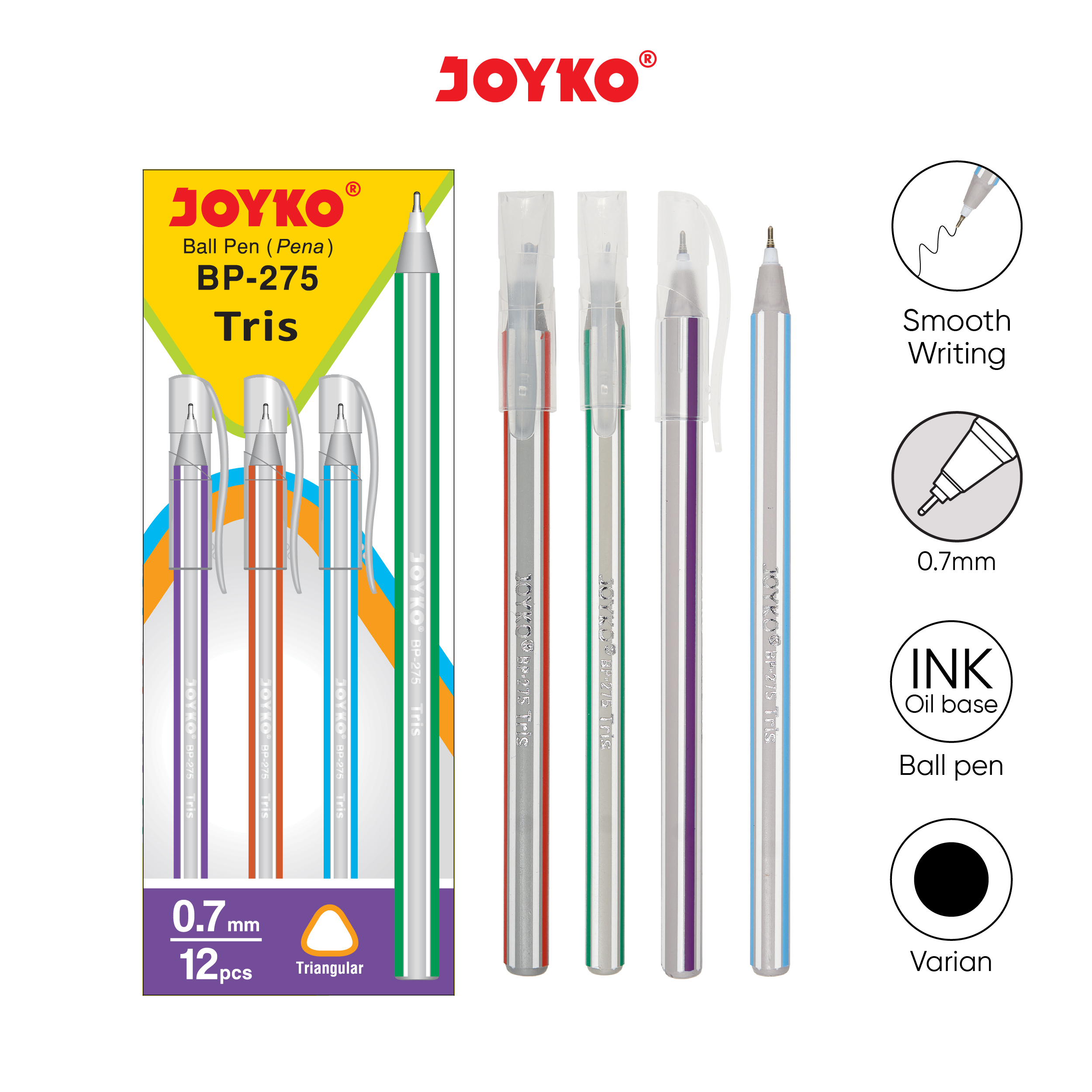 JOYKO Ball Pen Pulpen Pena BP-275 Tris 1 BOX 12 PCS 0.7 mm