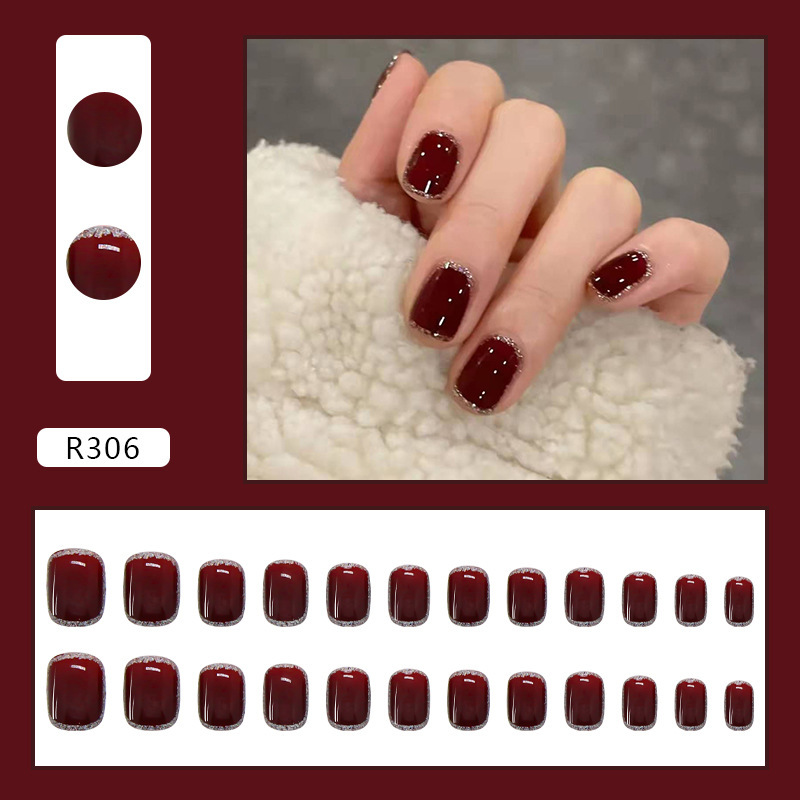 [R300-R599] 24 Pcs Kuku Palsu Pendek dan Lem Tahan Air Fake Nails Art 3d Free Lem Cair