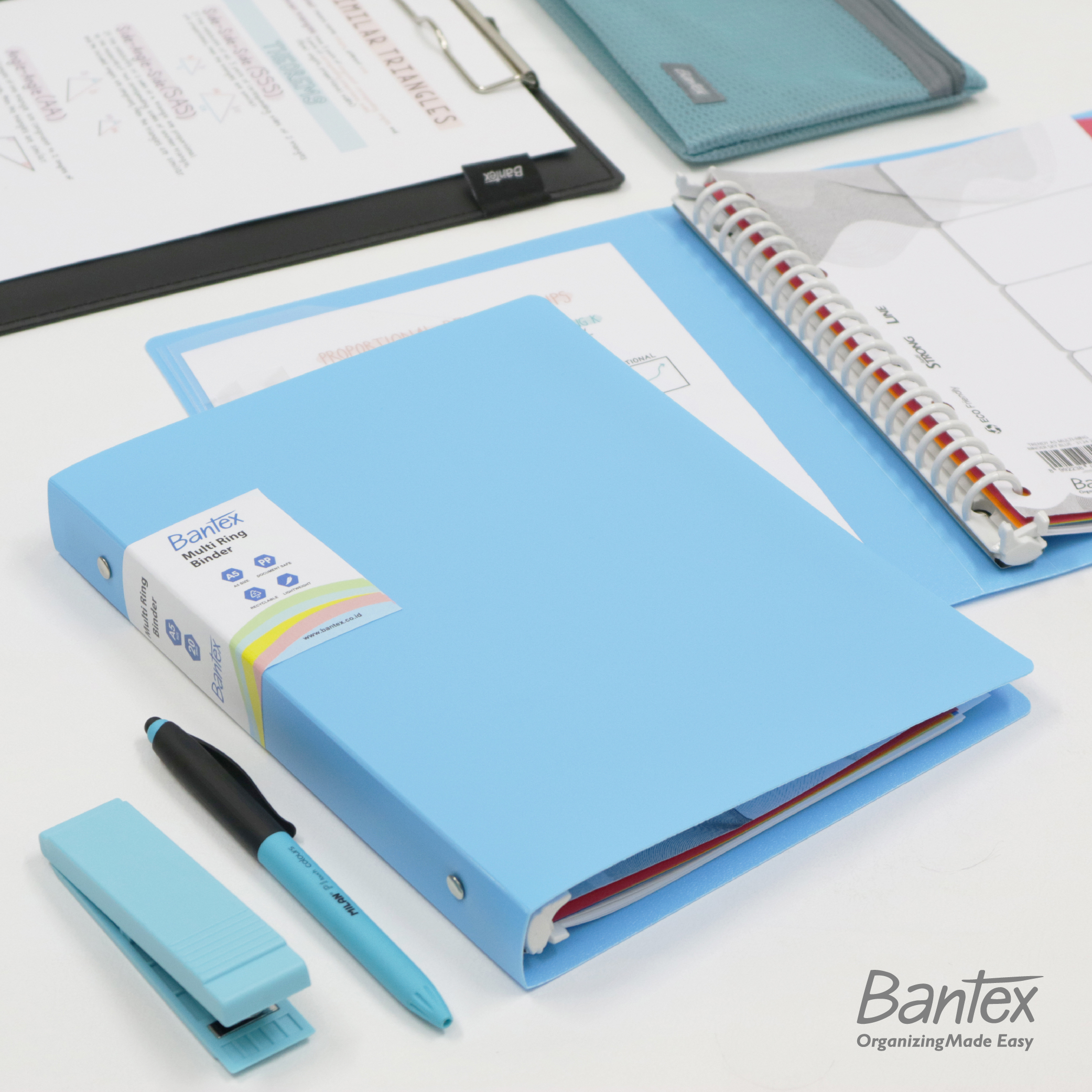 Bantex A5 Trendy Multi Ring Binder 20 Hole Sky Blue 3124 23