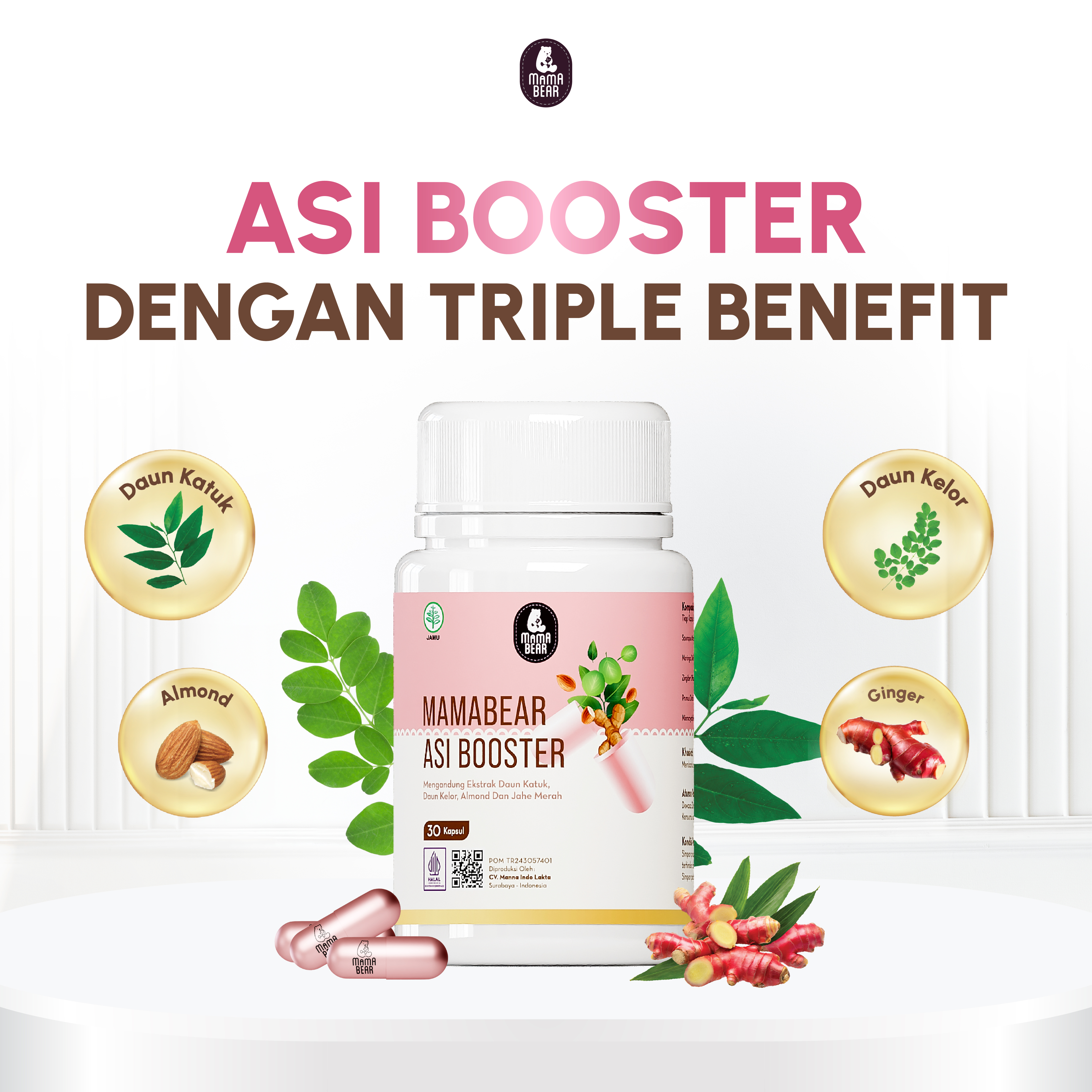 MamaBear ASI Booster Isi 30 Kapsul - Pelancar dan Peningkat Produksi ASI Fenugreek Free Halal BPOM