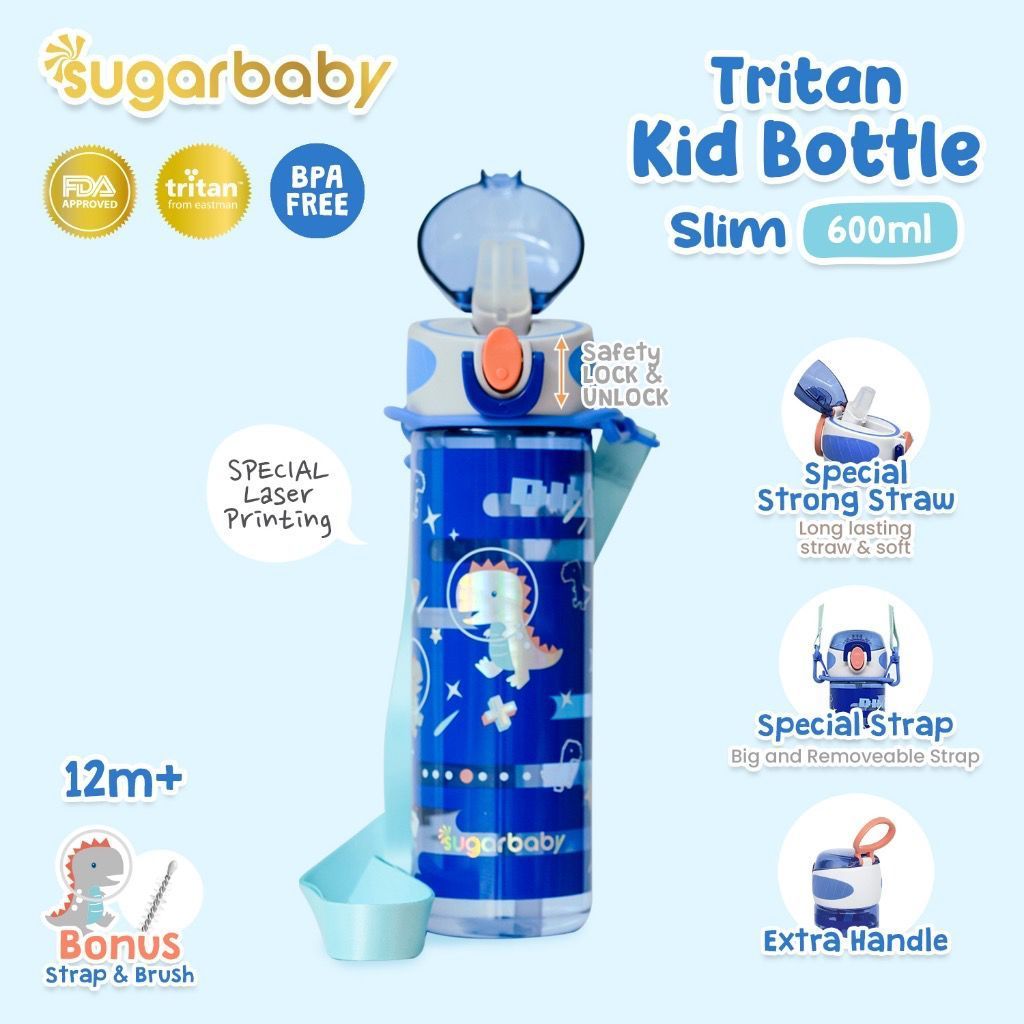 Sugar Baby Tritan Kid Bottle Special Straw / Kid Bottle Slim 600ml - Botol Minum Sekolah Anak