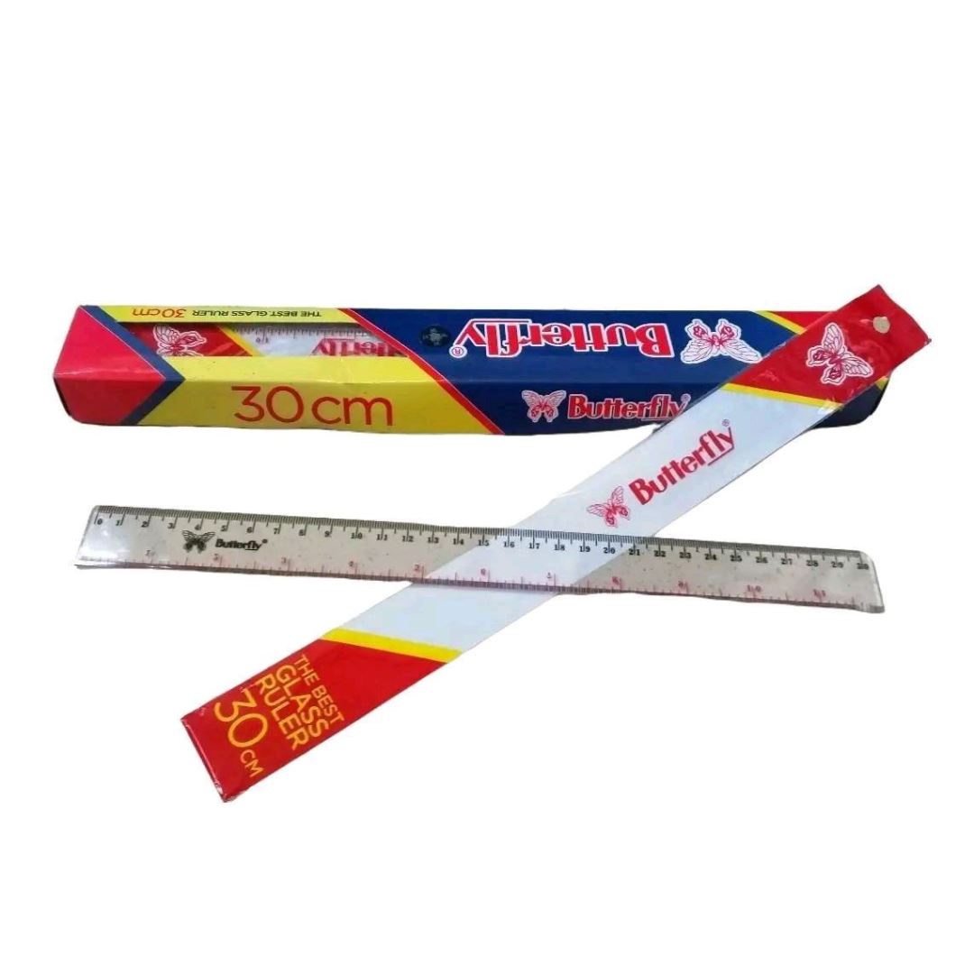 Penggaris Plastik 30 cm Butterfly Glass Ruler | Mistar Transparan Presisi untuk Sekolah Kantor & Gambar Teknik