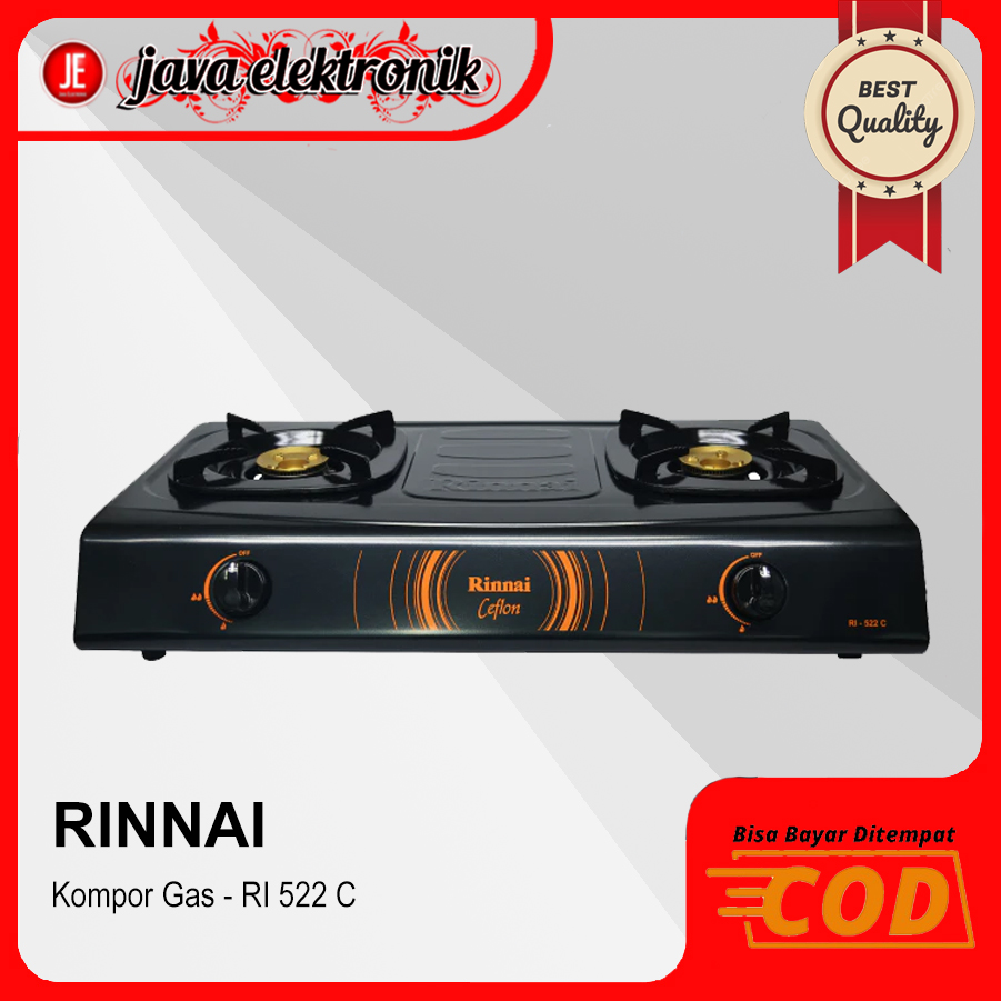 Rinnai RI 522 C Kompor Gas Stove 2 Tungku Teflon RI-522 C / RI522 C / RI 522C - Hitam