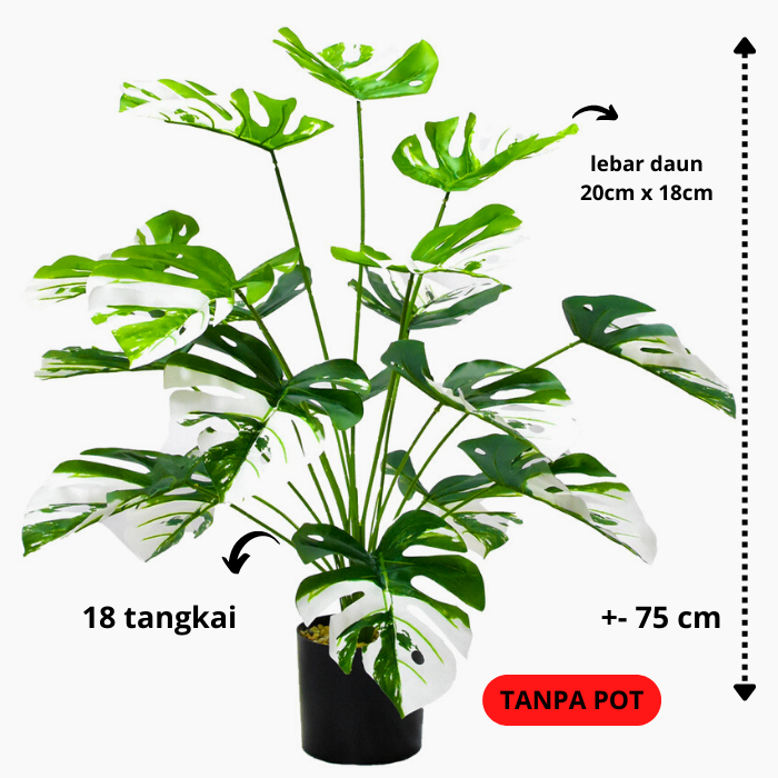 POHON MONSTERA JUMBO ARTIFICIAL DAUN MONSTERA PLASTIK POT MONSTERA JUMBO CORAK PUTIH DEKORASI TANAMAN PLASTIK