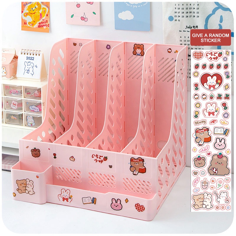【Stiker Gratis】Rak organizer buku penyimpanansekat multifungsi rak meja rack book file degan tempat pulpen box desktop