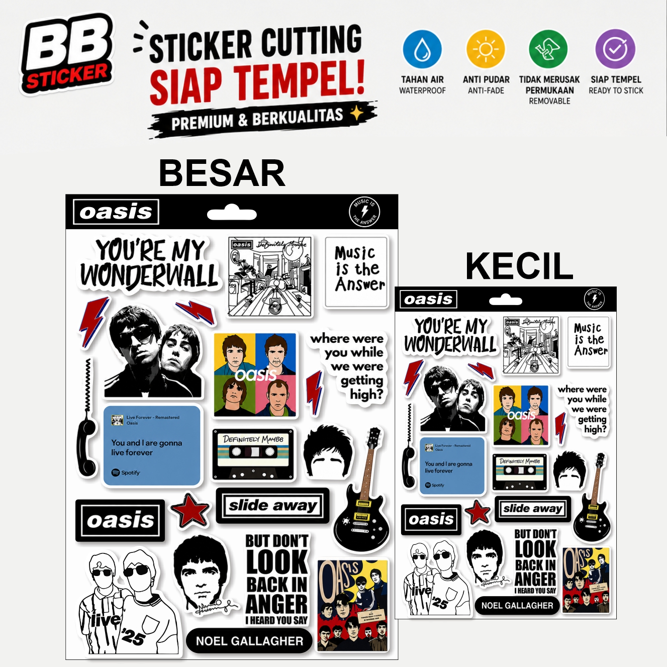 Sticker Pack OASIS Band Aesthetic | Stiker Untuk Helm Motor Laptop Anti Luntur Tahan Air