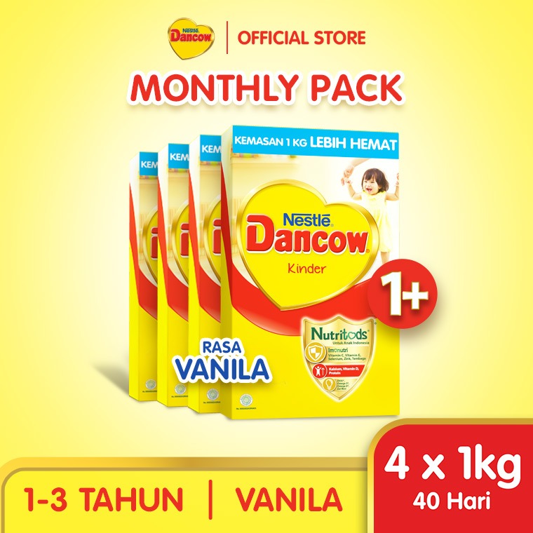 Nestle DANCOW 1+ Vanila Box 1Kg Susu Pertumbuhan Anak 1-3 Tahun Bundle 4x1Kg (MONTHLY PACK)