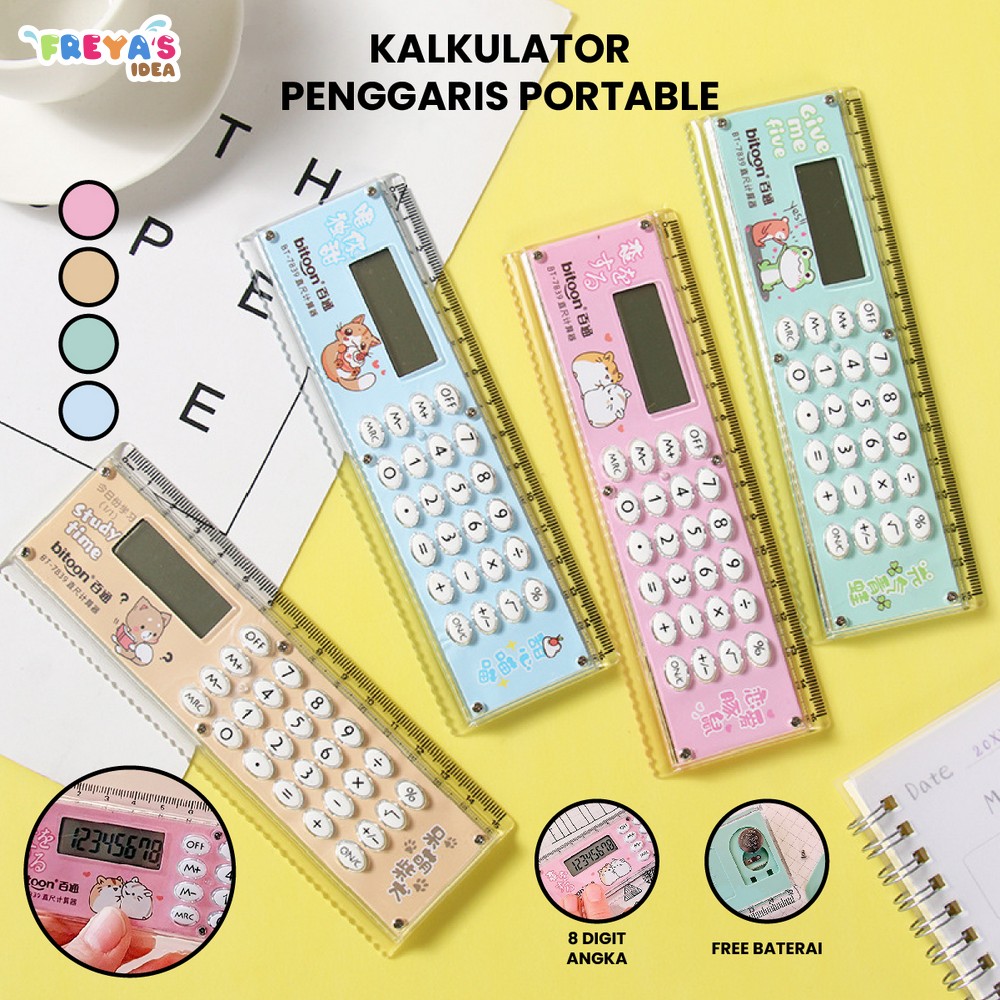 FR-A65 Kalkulator Penggaris Karakter 2IN1 Mini Portable Multifungsi / Kalkulator 8 Digit Penggaris 15cm / Perlengkapan Sekolah Anak Praktis / Ruler Set Calculator Import