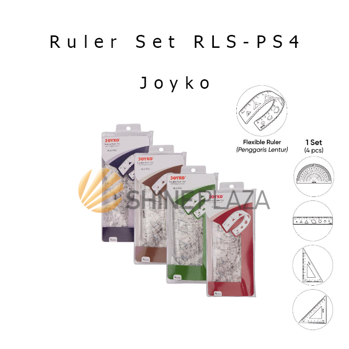 Penggaris Plastik Fleksibel 4 in 1 RLS-PS4 Joyko - Ruler Set Matematika