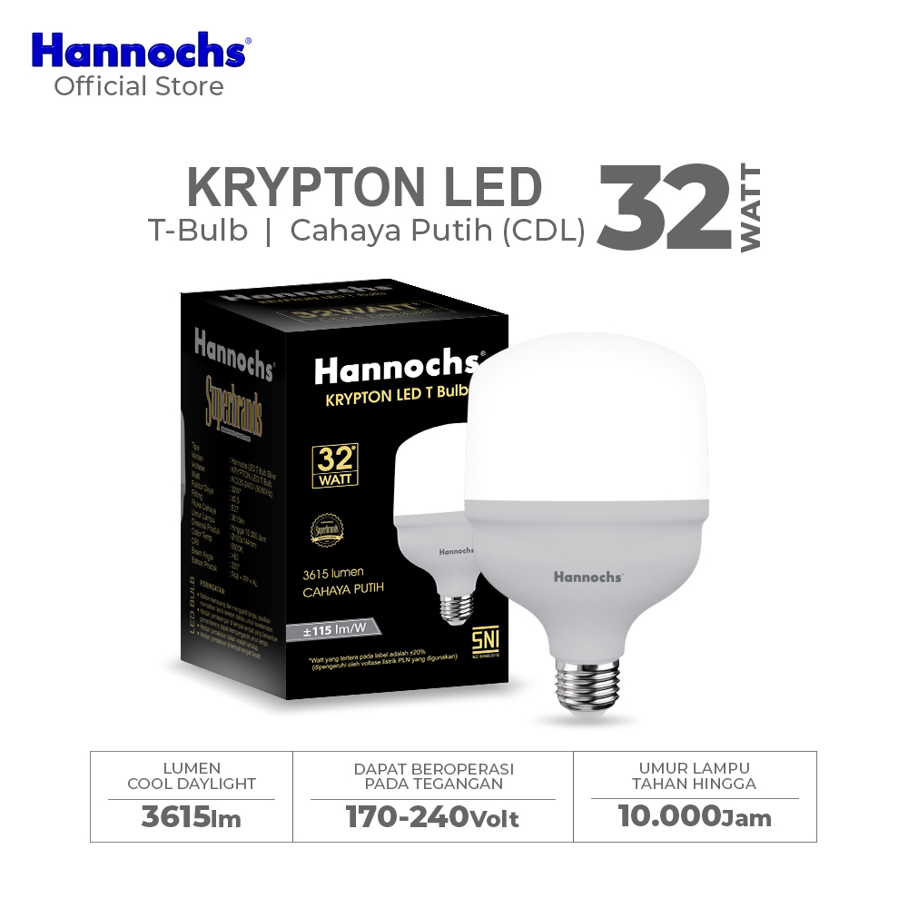 Hannochs Lampu Bohlam LED Krypton T Bulb 32W Cahaya Putih