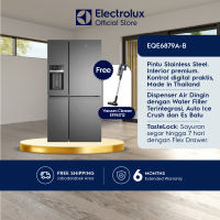 Electrolux Kulkas 4 Pintu 680L Pintu Stainless - Interior Premium - Digital Menu - Made in Thailand - Dispenser Air Dingin dengan Water Filter Auto Ice Crush & Es Batu - Sayur segar 7 hari Taste lock Seal - TwinTech Cooling EQE6879A-B - MultiChill
