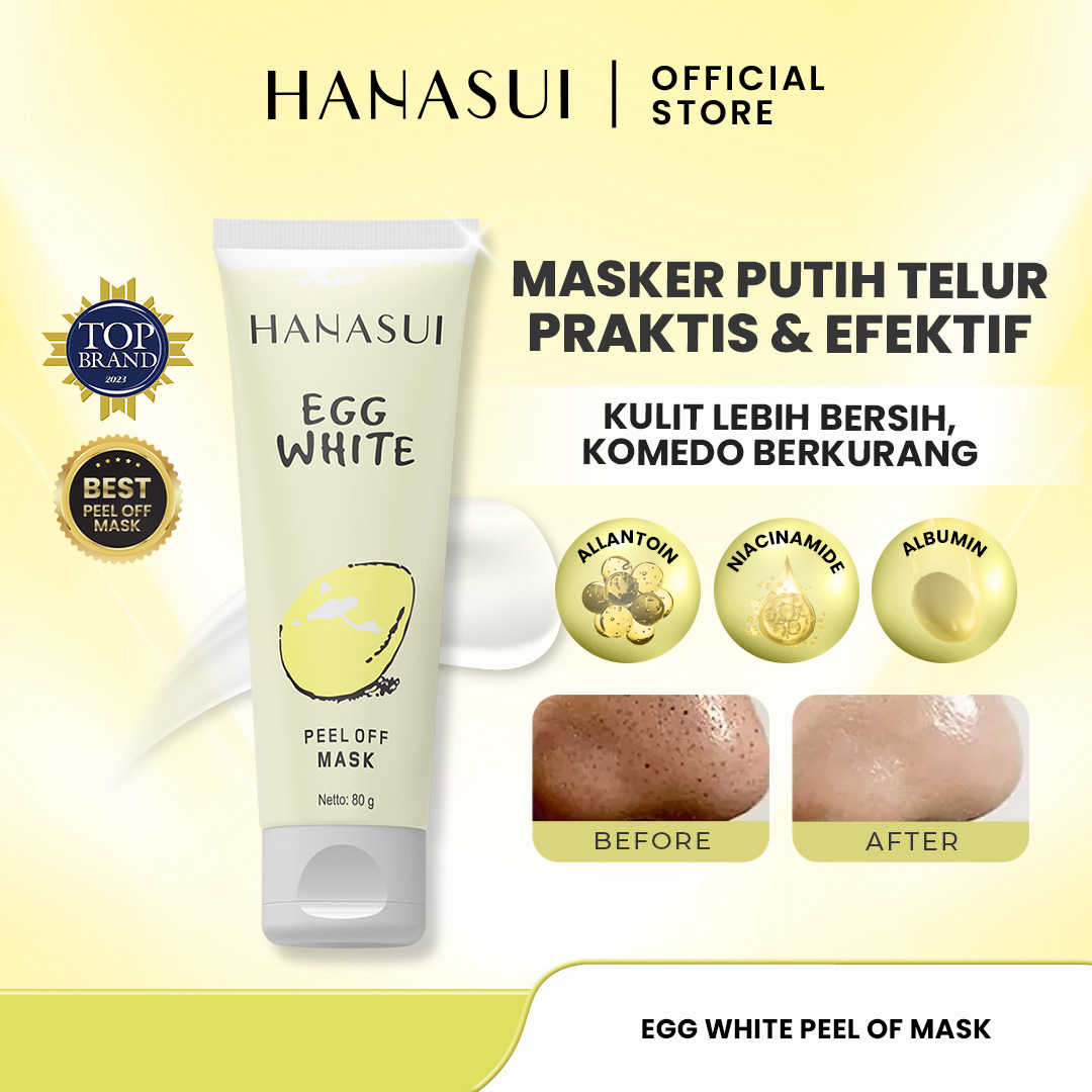 Hanasui Peel Off Mask Egg White - Masker Telur Praktis & Efektif Bebas Komedo Angkat Sel Kulit Ma...