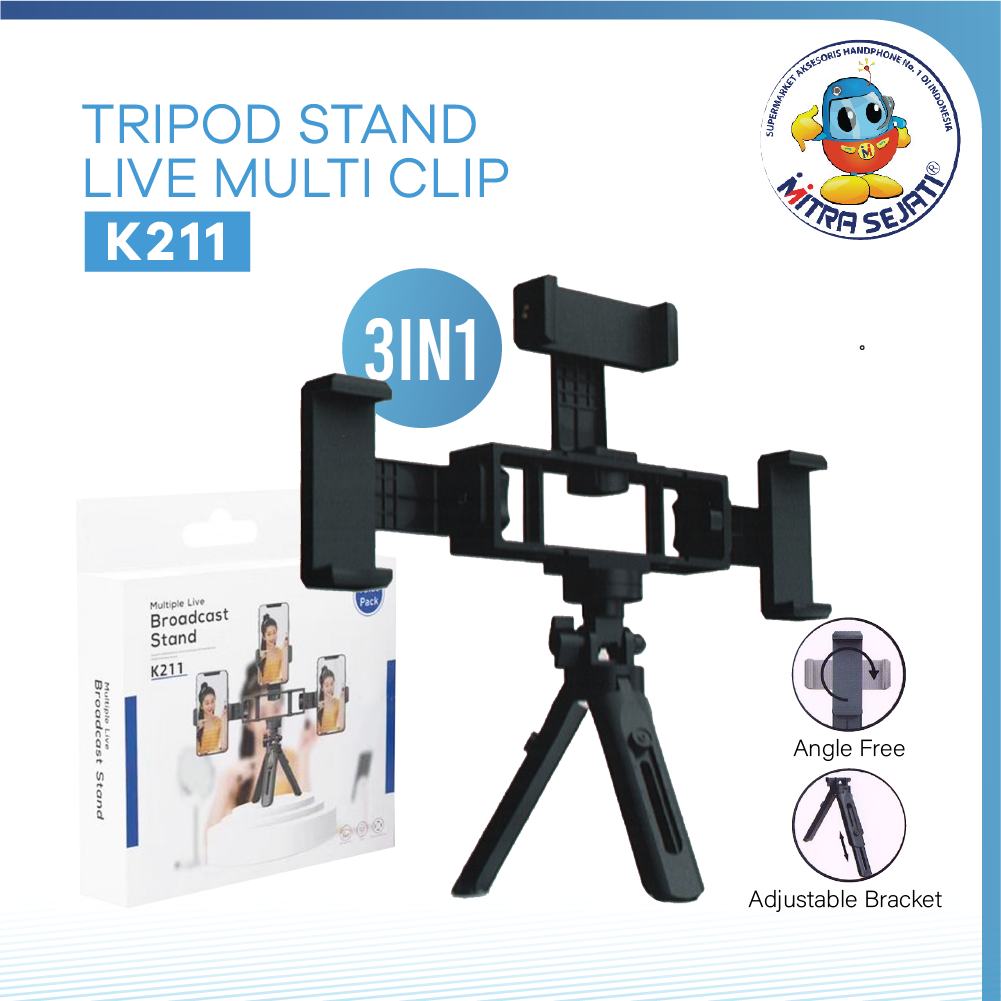 Tripod Stand Multifungsi 3in1 Untuk Live Streaming 3 Handphone K211-ATRK211LMC