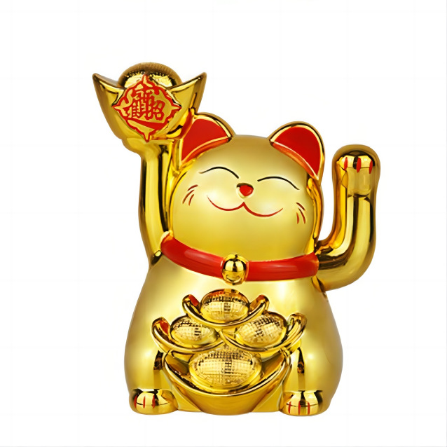 WED Patung Kucing Hoki Emas Gold Maneki Neko / Mini Pajangan Lucky Cat Feng Shui Keberuntungan / Kucing Hoki Hiasan Toko SMB30