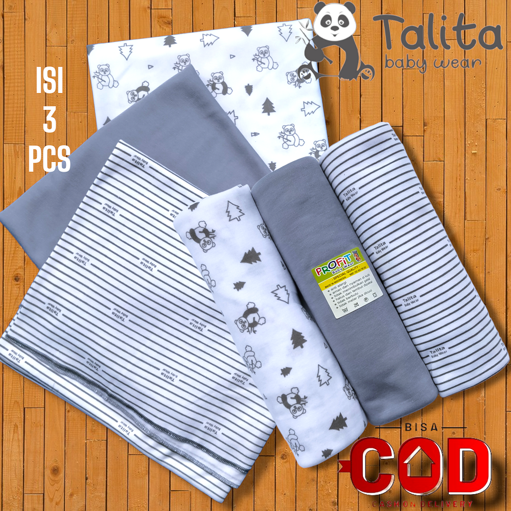 3 PCS BEDONG PERNEL BAYI SERI ABU BAHAN KAOS 90 X 110 CM